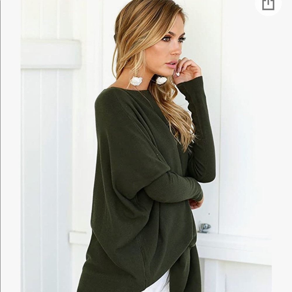 Women's O-Neck Bat Sleeve Oversized Top (Medium, Arm Green)‎